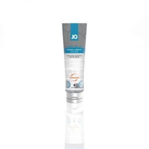 Clear tube with silver and blue label