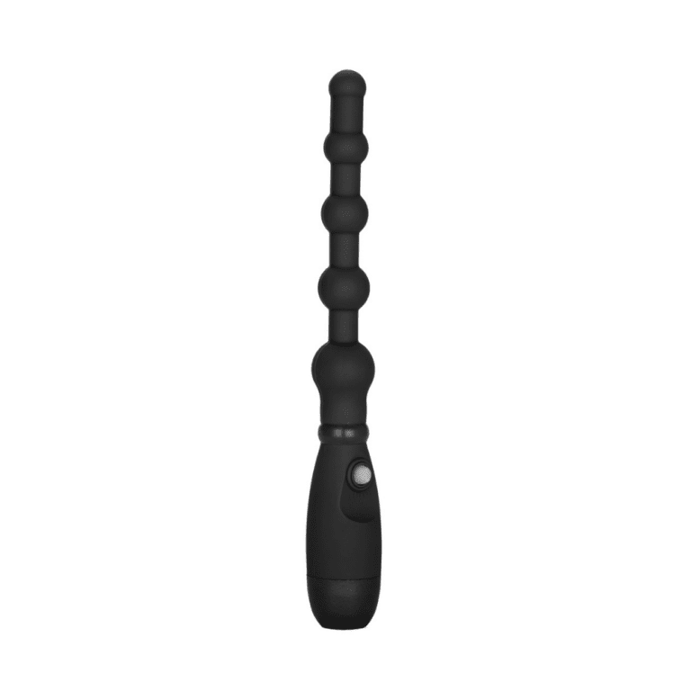 white background with black flexible silicone beaded anal probe