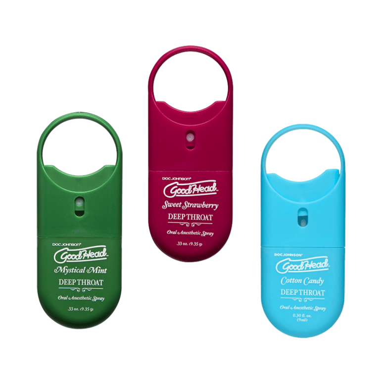 oral anesthetic spray in three different flavors. mint, strawberry, and cotton candy.
