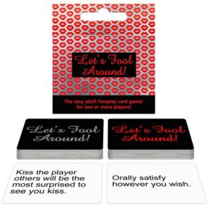 Let's Fool Around Card Game, black and red, and white playing cards showing couples games