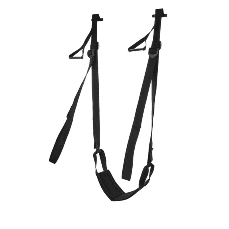 an over the door sex sling against a white background