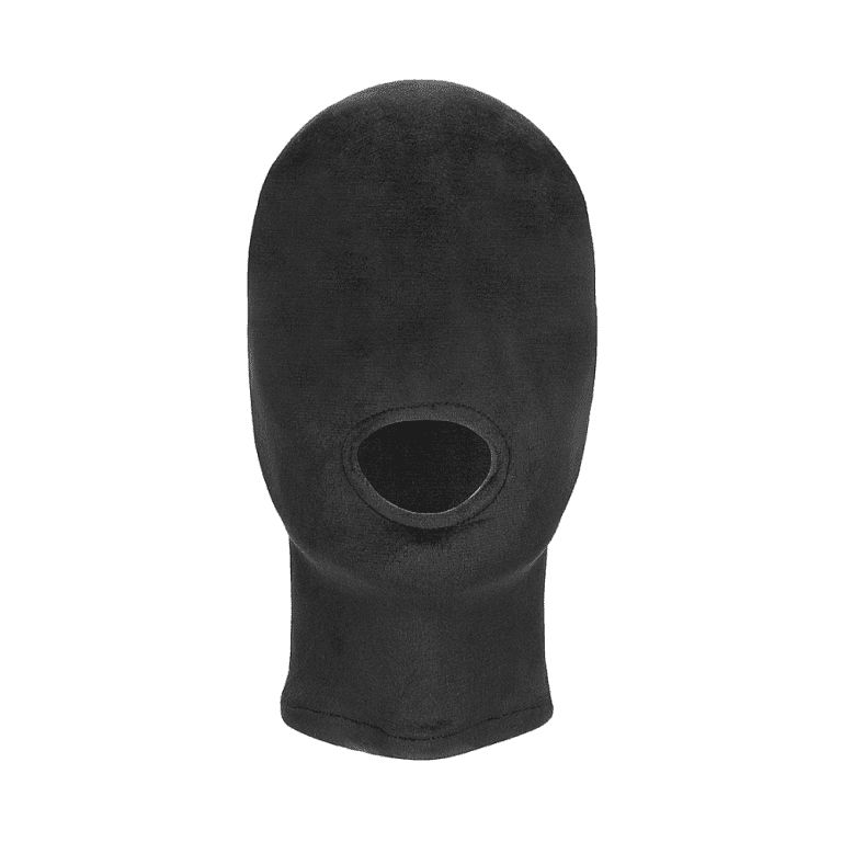 black velvet mask with mouth opening on white background