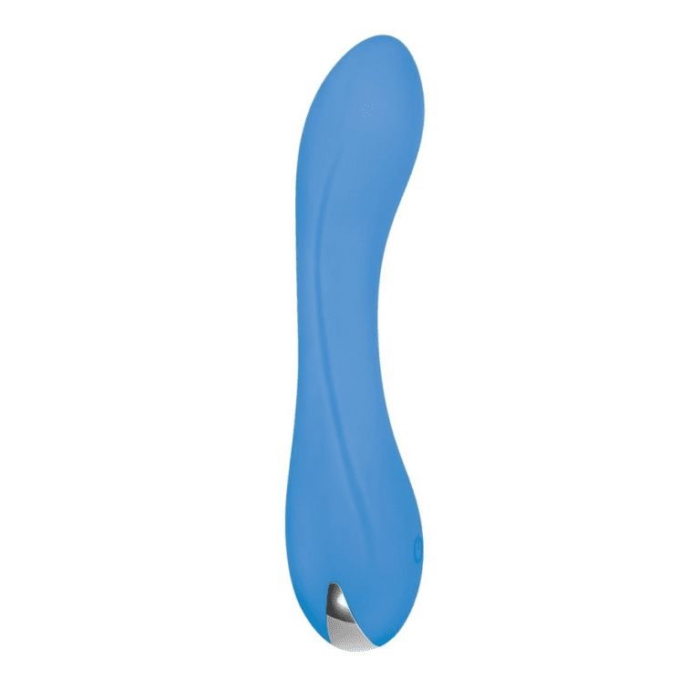 blue gently curved g-spot vibrator with bulbous tip