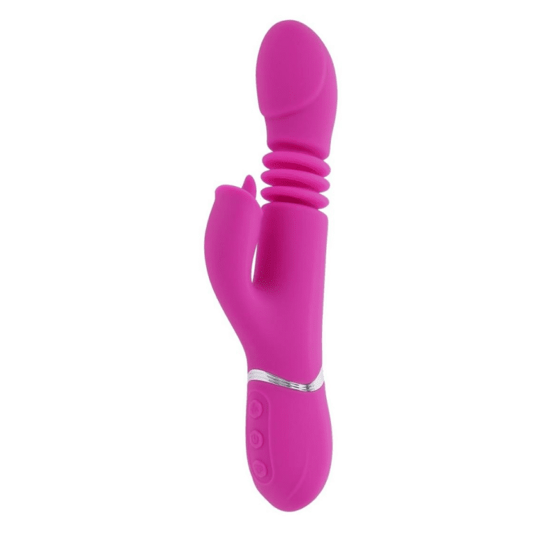 pink rabbit style vibrator with thrusting mechanism