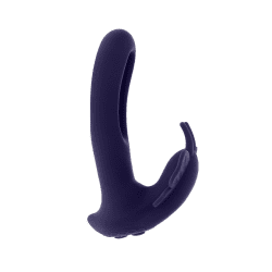 purple rabbit style vibrator with flickering mechanism and butterfly antennae