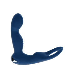blue prostate toy with open ended c-ring and come hither mechanism