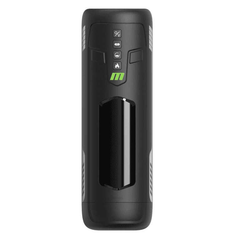 a black masturbator with a green logo and buttons against a white background