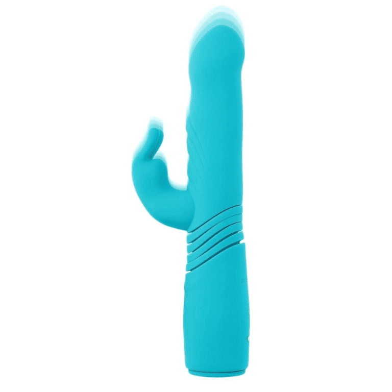 blue rabbit style vibrator with thrusting mechanism