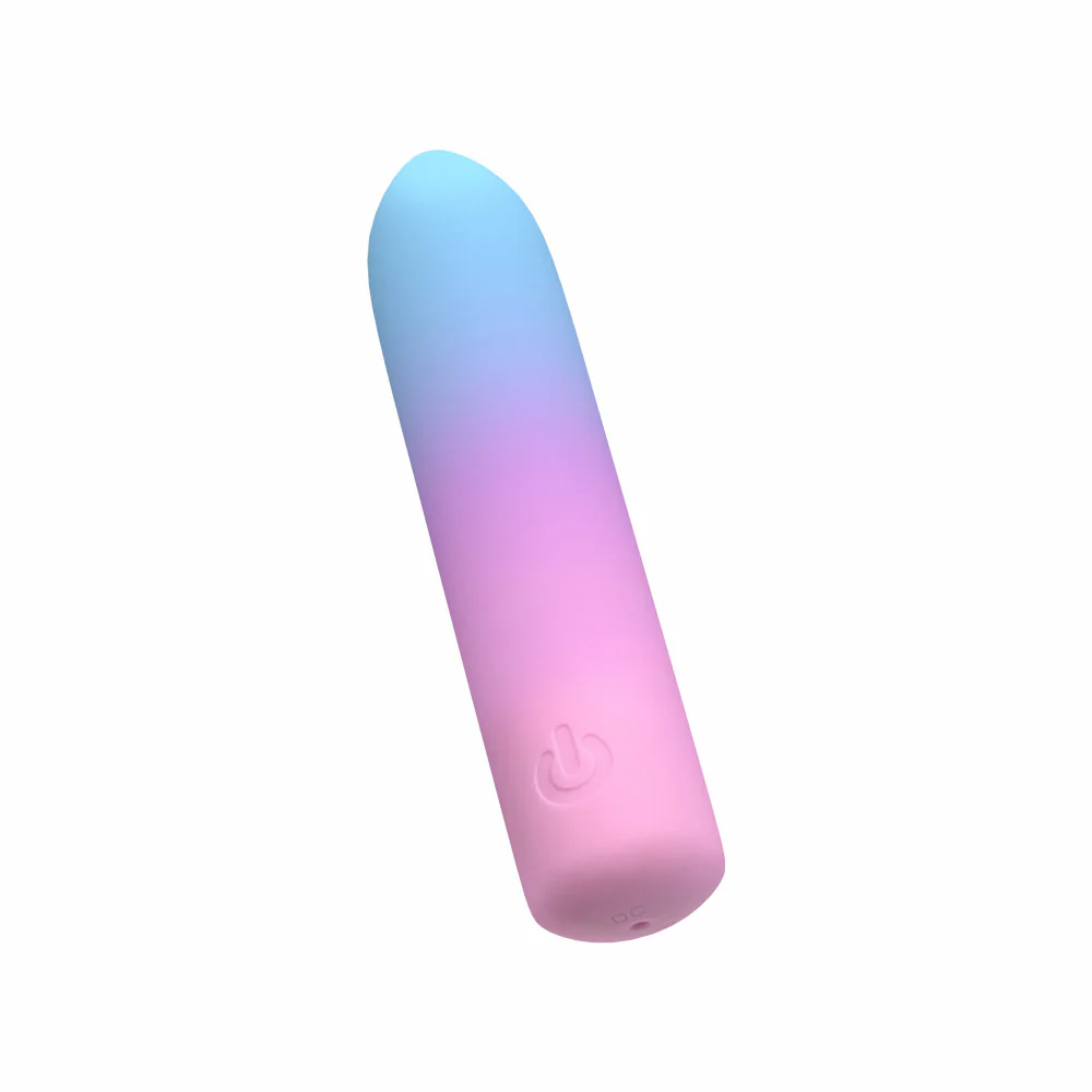 a blue and pink ombre simple vibrator against a white background