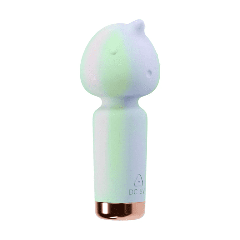 a pastel multicolor body wand with the head of a unicorn against a white background