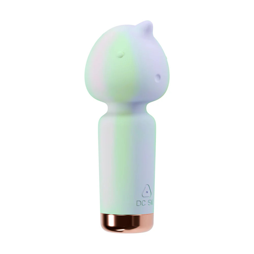 a pastel multicolor body wand with the head of a unicorn against a white background