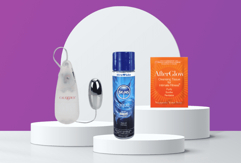 bundle of -CalExotic Silver Bullet -Skins Aqua Water Based Lubricant 8.5oz -Afterglow Single Wipe