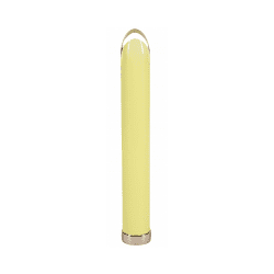 yellow glass classic vibrator against a white background
