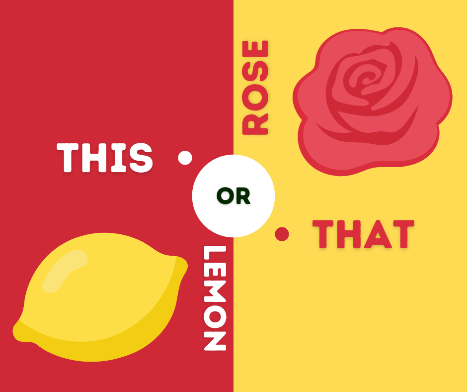 Red Background with Yellow Lemon Yellow Background with Rose Graphic This or That Lemon Sex Toy or Rose Sex Toy