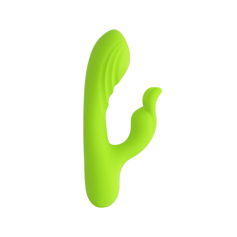 lime green rabbit style vibrator with bulbous tip