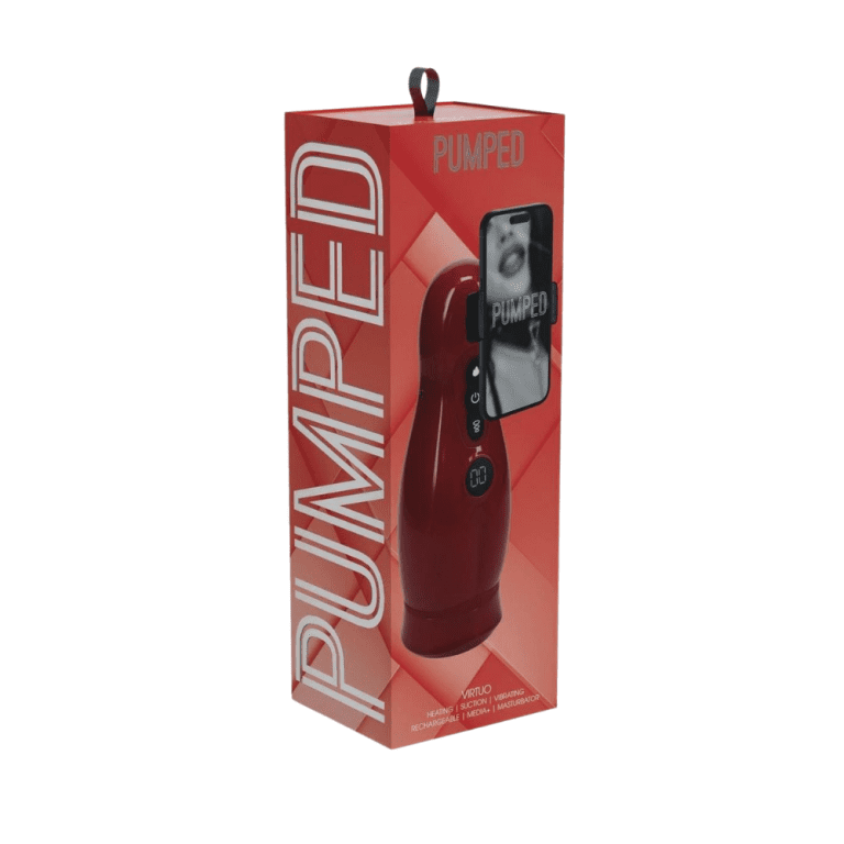 red masturbator with phone attachment and one button control